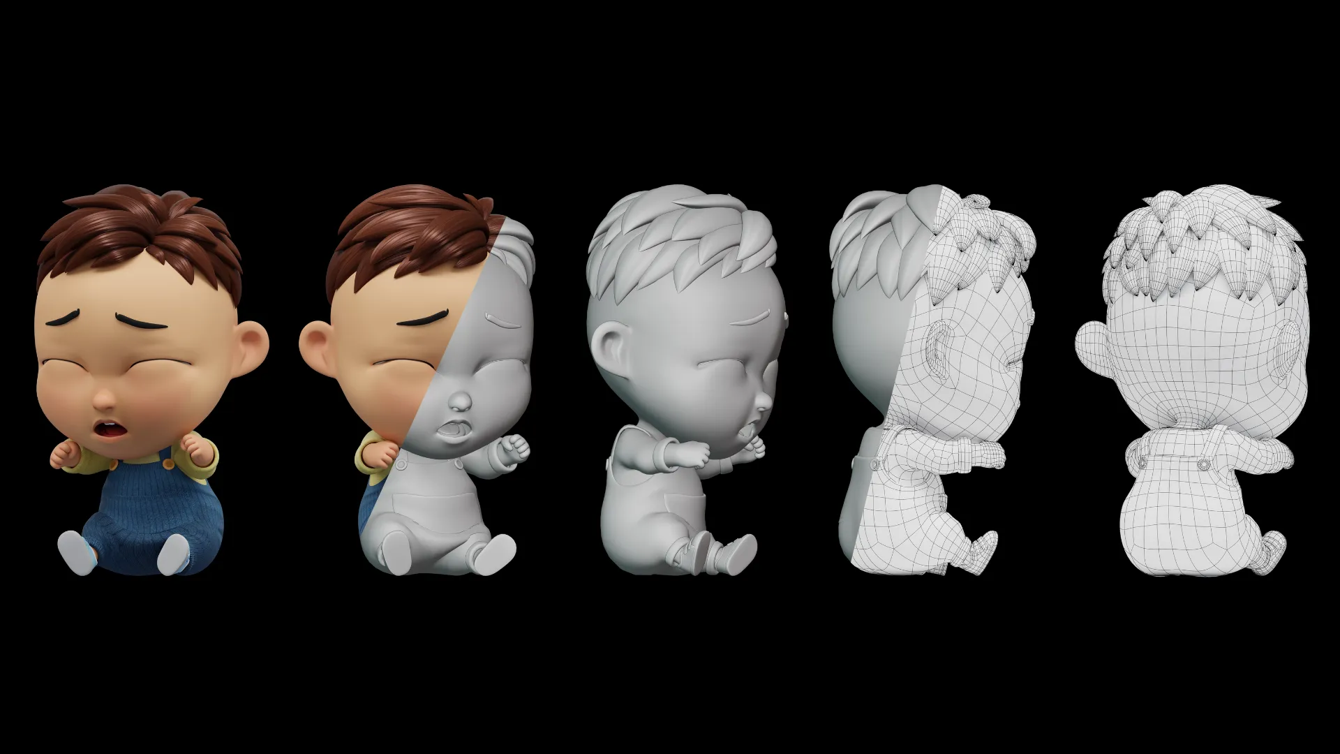 Various file formats included - Blender, FBX, OBJ, GLB for baby boy character